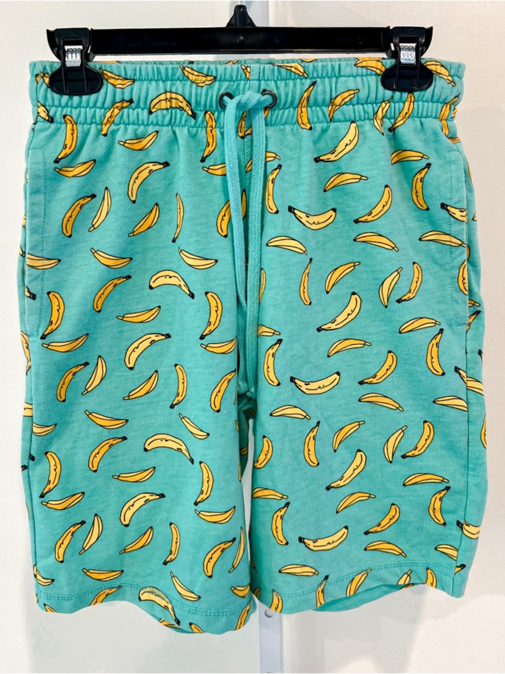 Retrofit Banana Print Blue and Yellow Knit Drawstring Shorts Mens Sz Small
